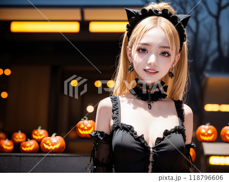 ハロウィンの仮装をする女性 118796606