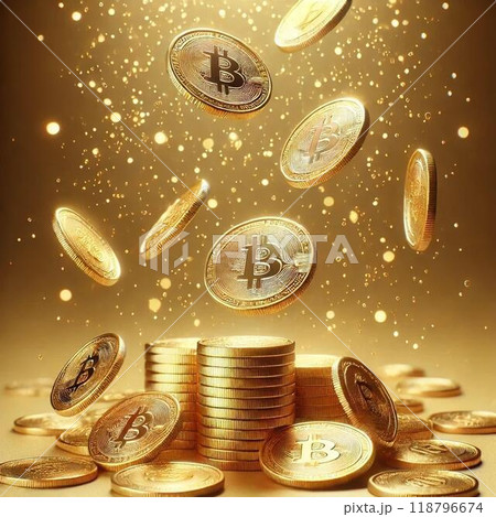 輝くゴールドコインが降り注ぐ 輝くゴールドコインが降り注ぐ 118796674