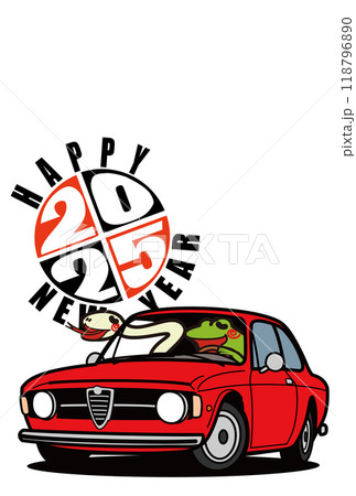 2025年年賀状　テンプレート　干支とイタリアンレトロスポーツ 118796890