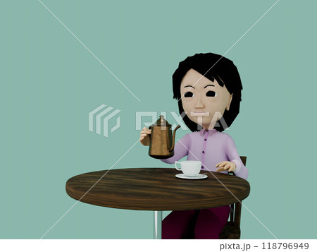 癒しの風景・コーヒータイム・コーヒーを注いで飲む女性 118796949