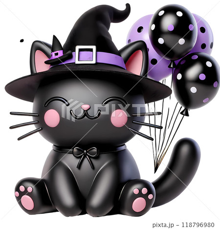 3d halloween black cat with balloon 118796980