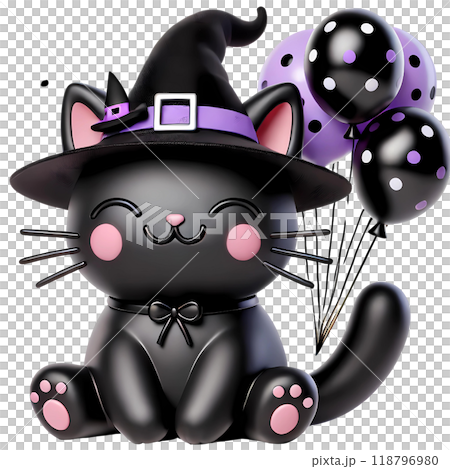 3d halloween black cat with balloon 118796980
