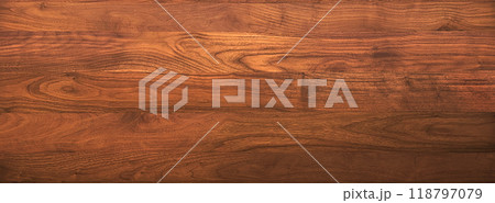 ウォールナットの茶褐色の木目の横長の板の背景画像 ウォールナットの茶褐色の木目の横長の板の背景画像 118797079