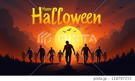 Zombie Happy halloween zombies walking towards the viewer Zombie Happy halloween zombies walking towards the viewer 118797253