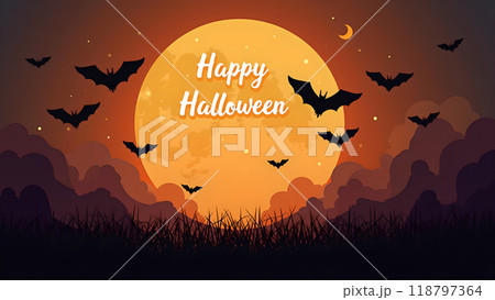 Happy halloween Moon Bats flying spooky Happy halloween Moon Bats flying spooky 118797364
