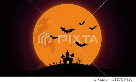 Happy halloween Moon Bats flying spooky Happy halloween Moon Bats flying spooky 118797410