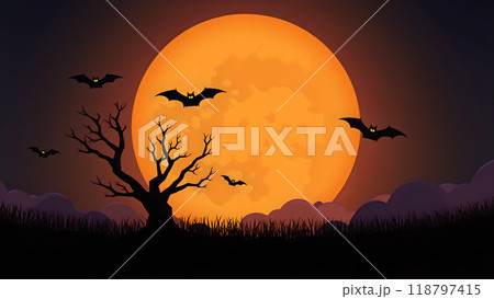 Happy halloween Moon Bats flying spooky Happy halloween Moon Bats flying spooky 118797415