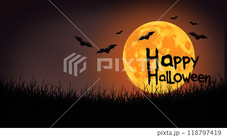 Happy halloween Moon Bats flying spooky Happy halloween Moon Bats flying spooky 118797419