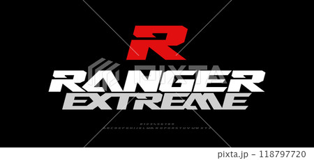 R Extreme Logo Sport Modern Future Alphabet Font and Number. Typography abstract italic bold fonts technology, sport, movie brand and logos. vector illustration 118797720