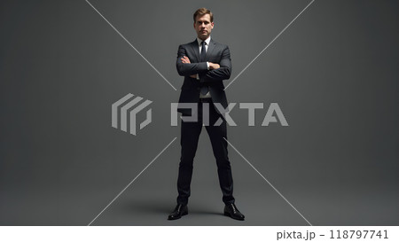 Standing tall with arms crossed or hands on hips 118797741