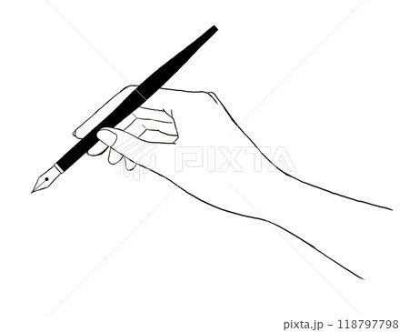 つけペンを持つ手　線画イラスト　 118797798