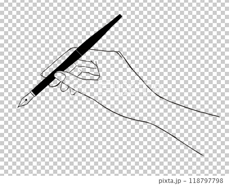 Hand holding a dip pen - line drawing illustration Hand holding a dip pen - line drawing illustration 118797798