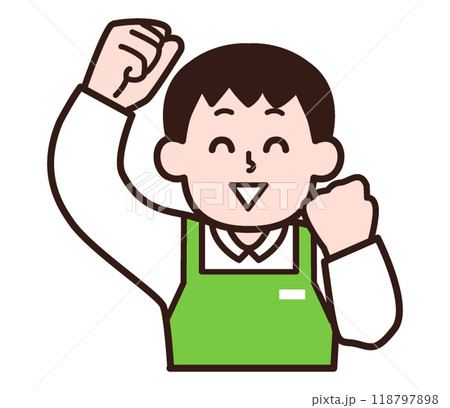 ガッツポーズするエプロン姿の男性 ガッツポーズするエプロン姿の男性 118797898