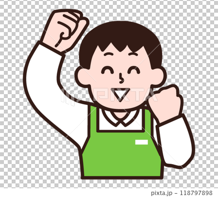 ガッツポーズするエプロン姿の男性 ガッツポーズするエプロン姿の男性 118797898