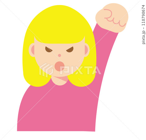 拳を上げて怒る女性のイラスト 拳を上げて怒る女性のイラスト 118798674