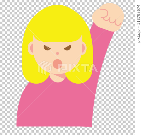 拳を上げて怒る女性のイラスト 拳を上げて怒る女性のイラスト 118798674