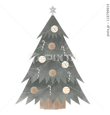 モノトーンの	背の高いクリスマスツリー　水彩タッチ 118799914