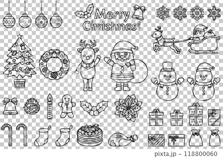 Cute Christmas line drawing illustration material set 118800060