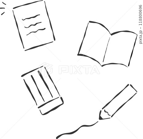 手描きのゆるい文房具の線画アイコン 手描きのゆるい文房具の線画アイコン 118800696
