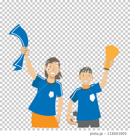 支持日本國家足球隊的男孩和女孩 支持日本國家足球隊的男孩和女孩 118801005