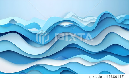 Abstract blue sea and beach summer background with curve paper waves and seacoast for banner 118801174