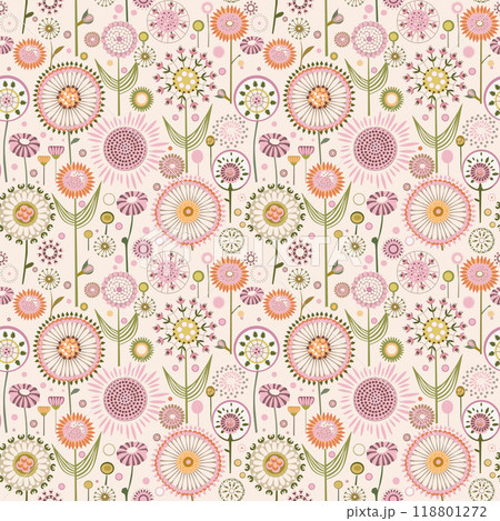 dandelions in a meadow in a delicate toned pattern. Vector illustration 118801272