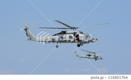捜索するアメリカ海軍MH-60RシーホークとMH-60Sナイトホーク 118801764