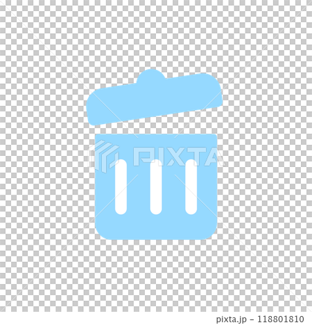 帶有開蓋的淺藍色垃圾桶圖示 — 顯示大量垃圾和不必要資料的圖像材料 118801810