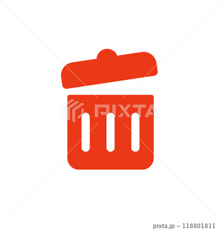 蓋が開いている赤いゴミ箱のアイコン - 廃棄物や不要データが容量オーバーの状態のイメージ素材 蓋が開いている赤いゴミ箱のアイコン - 廃棄物や不要データが容量オーバーの状態のイメージ素材 118801811