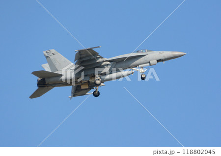 上昇するアメリカ海軍F/A-18Eスーパーホーネット 118802045