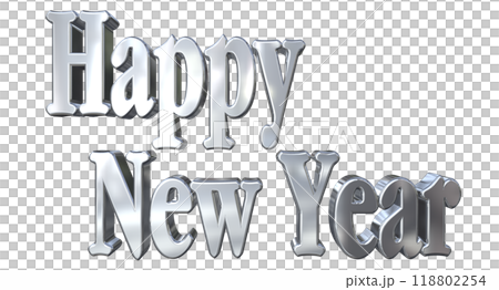 3DCG文字「Happy New Year/ハッピーニューイヤー」シルバー,銀 118802254