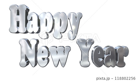 3DCG文字「Happy New Year/ハッピーニューイヤー」シルバー,銀 118802256