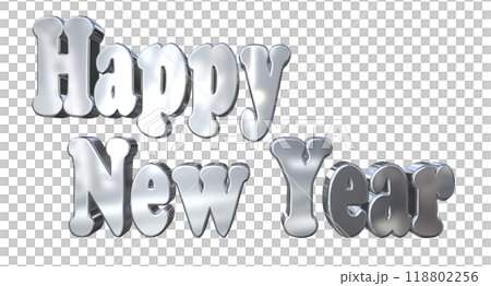 3DCG文字「Happy New Year/ハッピーニューイヤー」シルバー,銀 118802256