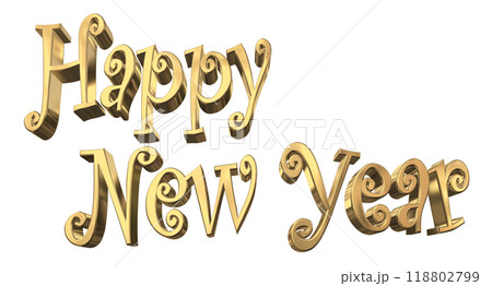 3DCG文字「Happy New Year/ハッピーニューイヤー」ゴールド,金 118802799