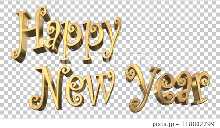 3DCG文字「Happy New Year/ハッピーニューイヤー」ゴールド,金 118802799