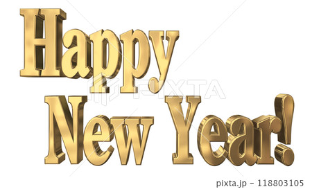 3DCG文字「Happy New Year/ハッピーニューイヤー」ゴールド,金 118803105