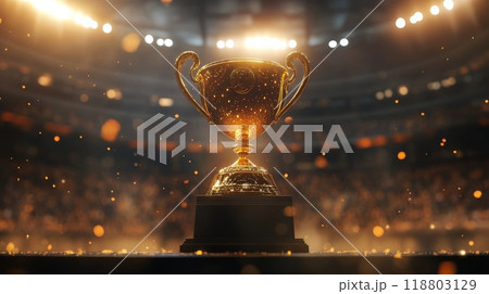 キラキラした金色のトロフィー 118803129