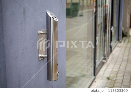 Chrome outdoor ashtray. Concept of bad habit 118803309