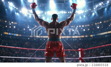リング上で両手を上げるボクサー リング上で両手を上げるボクサー 118803318