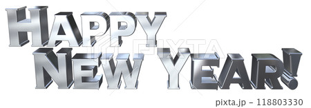 3DCG文字「Happy New Year/ハッピーニューイヤー」シルバー,銀 118803330