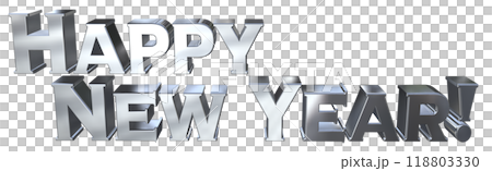 3DCG文字「Happy New Year/ハッピーニューイヤー」シルバー,銀 118803330
