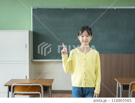 教室の中にいる女子小学生のポートレート 118803565