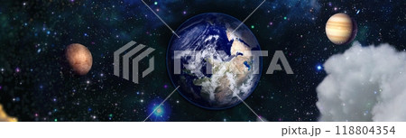 Earth and galaxies in space. Design fantasy. Blue Sunrise.Elements of this image furnished by NASA. Earth and galaxies in space. Design fantasy. Blue Sunrise.Elements of this image furnished by NASA. 118804354