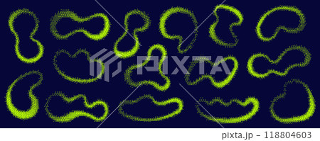 Bitmap pattern background organic shapes. Y2K gradient retro vector elements. Abstract noisy glitch halftone doodles. Decorative green neon aesthetic frames on dark background Bitmap pattern background organic shapes. Y2K gradient retro vector elements. Abstract noisy glitch halftone doodles. Decorative green neon aesthetic frames on dark background 118804603