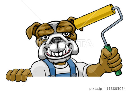 Bulldog Painter Decorator Paint Roller Mascot Man 118805054