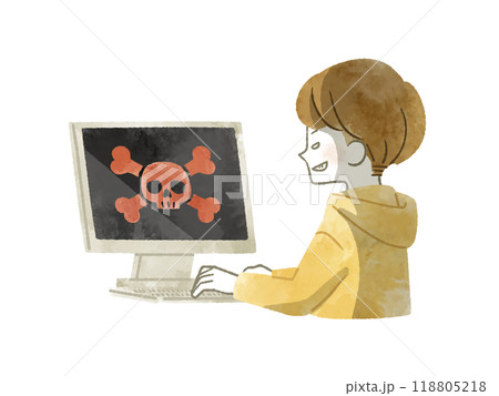 パソコンを操作している悪意のある男性-水彩 118805218