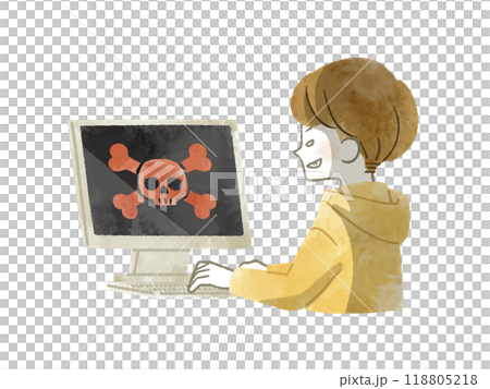 パソコンを操作している悪意のある男性-水彩 118805218