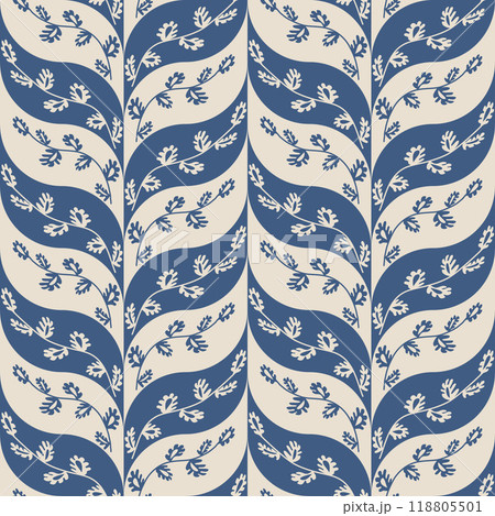 Winter floral branch seamless pattern. Calm leaves braided endless background. Blue and beige Winter floral branch seamless pattern. Calm leaves braided endless background. Blue and beige 118805501
