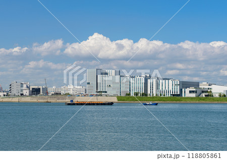 多摩川、川崎市から見た東京都の風景 118805861