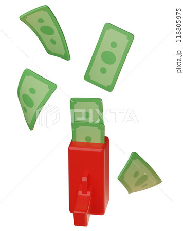 Money Gun Cash Cannon 3D graphics with money pouring out Money Gun Cash Cannon 3D graphics with money pouring out 118805975